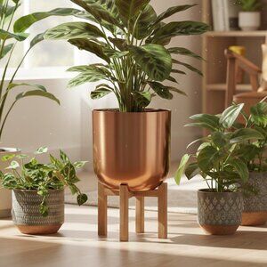 Copper Planter with Mango Wood Stand